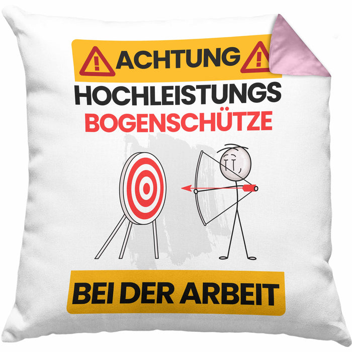 Bogenschütze Kissen mit Füllung 40x40 Geschenk Lustiger Spruch Geschenkidee für Bogenschütze Achtung Hochleistungs Bogenschütze Bei Der Arbeit (Grau) Rosa Trendation
