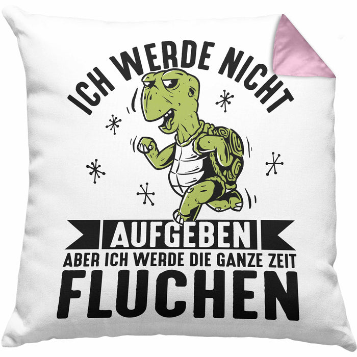 Wandern Kissen mit Füllung 40x40 Geschenk Ich Werde Nicht Aufgeben Aber Die Ganze Zeit Fluchen Wandern Geschenkidee Schildkröte (Grau) Rosa Trendation