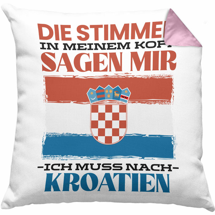 Kroatien Kissen mit Füllung 40x40 Urlaub Heimat Geschenk Spruch Kroatie Geschenkidee (Grau) Rosa Trendation