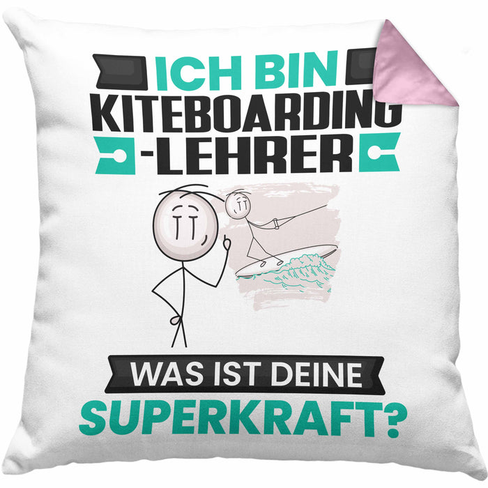 Kiteboarding-Lehrer Kissen mit Füllung 40x40 Geschenk für Kiteboarding-Lehrer Geburtstag Lustiger Spruch Was Ist Deine Superkraft (Grau) Rosa Trendation