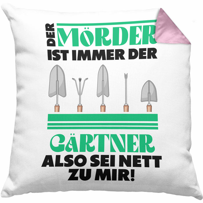 Gärtner Kissen mit Füllung 40x40 mit Spruch Garten Hobbygärtner Geschenk Lustig Gärtnerin Geschenkidee (Grau) Rosa Trendation