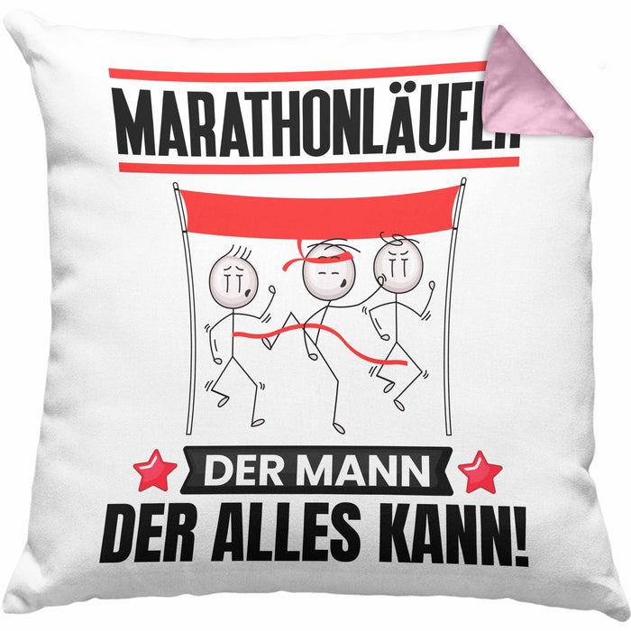 Marathonläufer Kissen mit Füllung 40x40 Geschenk für Marathonläufer Der Mann Der Alles Kann Geschenkidee zum Geburtstag (Grau) Rosa Trendation