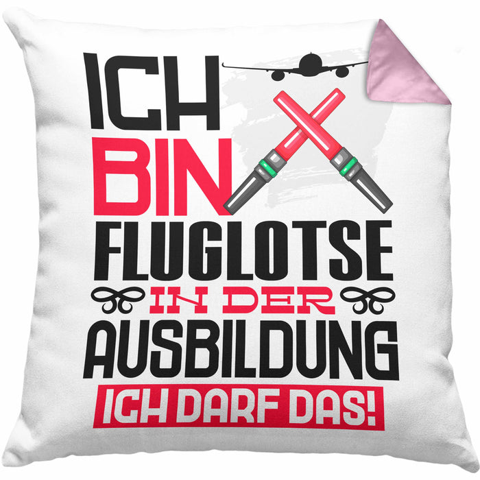 Fluglotse Ausbildung Kissen mit Füllung 40x40 Geschenk Ich Bin Fluglotse In Der Ausbildung Ich Darf Das Geschenkidee Spruch (Grau) Rosa Trendation