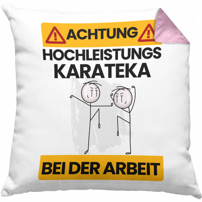 Karateka Kissen mit Füllung 40x40 Geschenk Lustiger Spruch Geschenkidee für Karateka Achtung Hochleistungs Karateka Bei Der Arbeit (Grau) Rosa Trendation