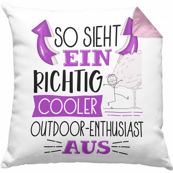 So Sieht Ein Richtig Cooler Outdoor-Enthusiast Aus Geschenk Kissen mit Füllung 40x40 Lustiger Spruch Geschenkidee (Grau) Rosa Trendation