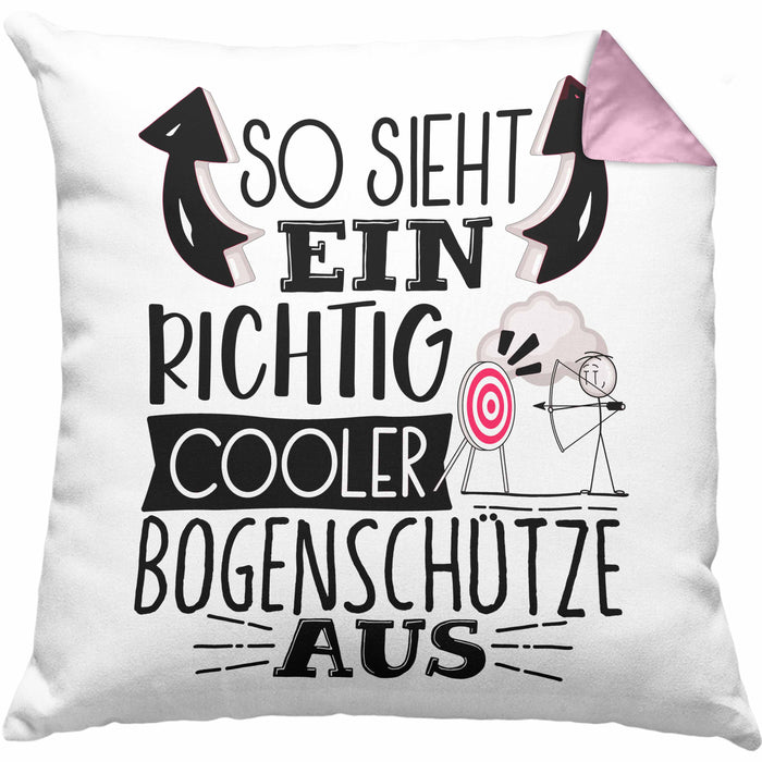 Bogenschütze Kissen mit Füllung 40x40 Geschenk So Sieht Ein Richtig Cooler Bogenschütze Aus Geschenkidee Spruch Lustig (Grau) Rosa Trendation