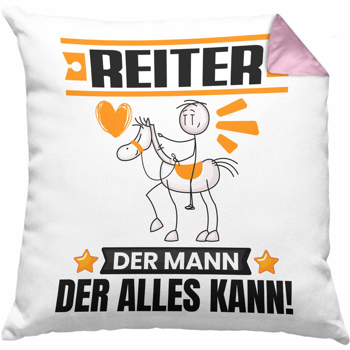 Reiter Kissen mit Füllung 40x40 Geschenk für Reiter Der Mann Der Alles Kann Geschenkidee zum Geburtstag (Grau) Rosa Trendation