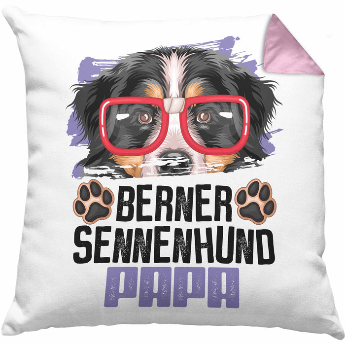 Berner Sennen Papa Besitzer Kissen mit Füllung 40x40 Geschenk Lustiger Spruch Geschenkidee Berner Sennen Liebhaber (Grau) Rosa Trendation