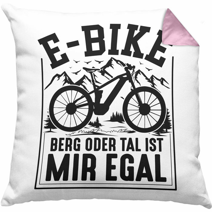 E-Bike Fahrer Geschenk Kissen mit Füllung 40x40 Elektro-Fahrrad Berg Oder Tal Ist Mir Egal Geschenkidee (Grau) Rosa Trendation