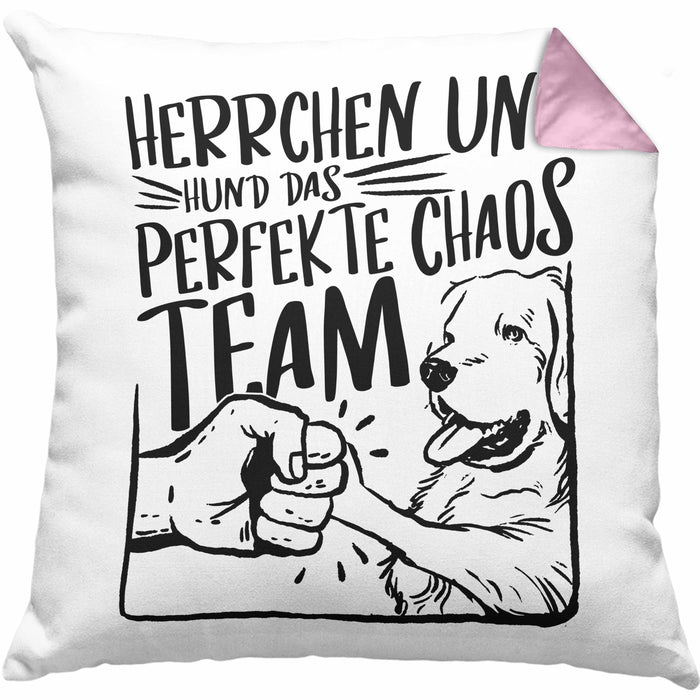 Herrchen Und Hund Das Perfekte Choas Team Kissen mit Füllung 40x40 Geschenk für Hundebesitzer Geschenkidee (Grau) Rosa Trendation