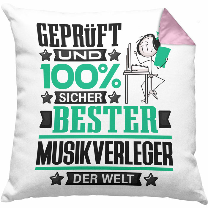 Musikverleger Geschenk Lustiger Spruch für Musikverleger Geschenkidee Bester Musikverleger Der WeltKissen mit Füllung 40x40 (Grau) Rosa Trendation