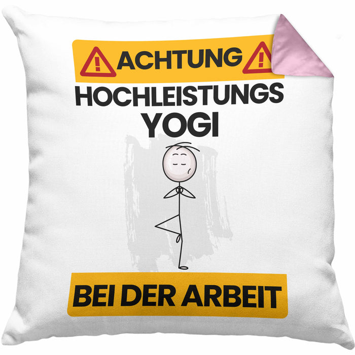 Yogi Kissen mit Füllung 40x40 Geschenk Lustiger Spruch Geschenkidee für Yogi Achtung Hochleistungs Yogi Bei Der Arbeit (Grau) Rosa Trendation