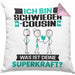 Schwiegercousin Kissen mit Füllung 40x40 Geschenk für Schwiegercousin Geburtstag Lustiger Spruch Was Ist Deine Superkraft (Grau) Rosa Trendation
