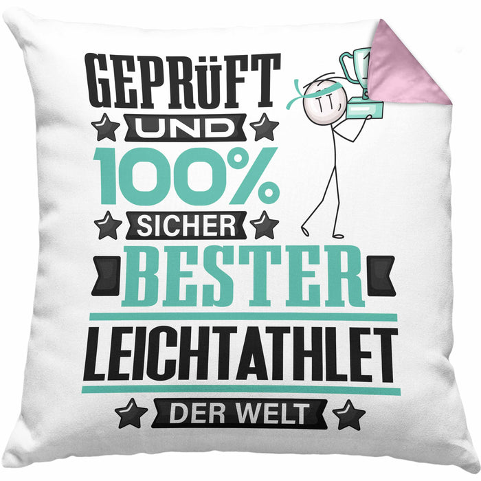 Leichtathlet Geschenk Lustiger Spruch für Leichtathlet Geschenkidee Bester Leichtathlet Der WeltKissen mit Füllung 40x40 (Grau) Rosa Trendation