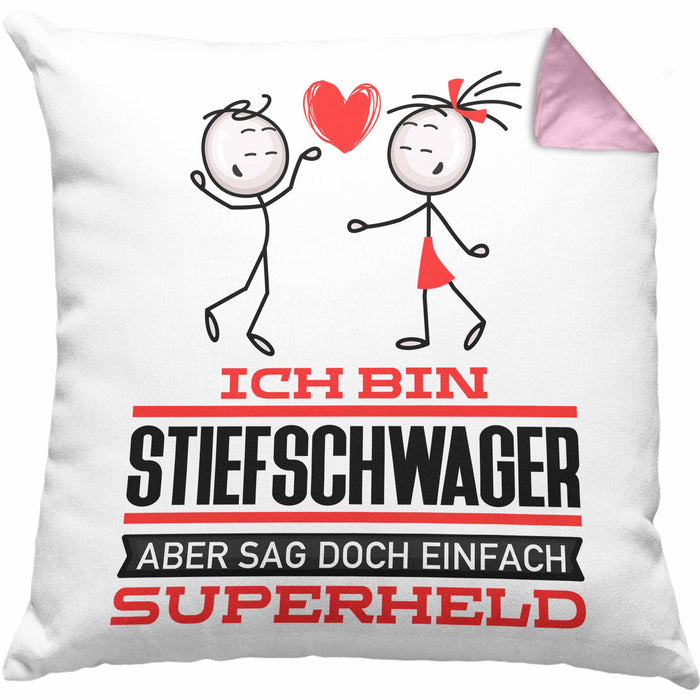 Stiefschwager Geschenk Kissen mit Füllung 40x40 Ich Bin Stiefschwager Aber Sag Doch Einfach Superheld Lustige Geschenkdiee für Stiefschwager (Grau) Rosa Trendation