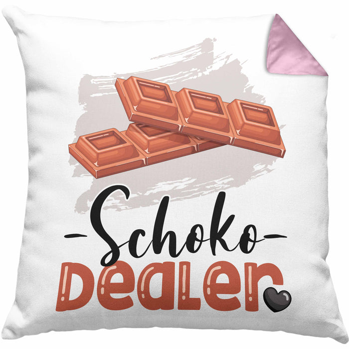 Schoko Dealer Kissen mit Füllung 40x40 Geschenk für Schokoladenverkäufer Geburtstag Spruch Geschenkidee (Grau) Rosa Trendation
