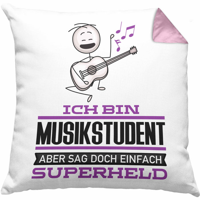 Musikstudent Geschenk Kissen mit Füllung 40x40 Ich Bin Musikstudent Aber Sag Doch Einfach Superheld Lustige Geschenkdiee für Musikstudent (Grau) Rosa Trendation