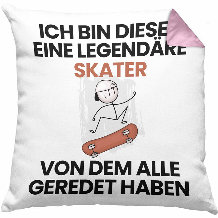 Skater Geschenk Kissen mit Füllung 40x40 Lustige Geschenkidee Geburtstag für Skater Ich Bin Dieser Legendäre Skater Von Dem Alle Geredet Haben (Grau) Rosa Trendation