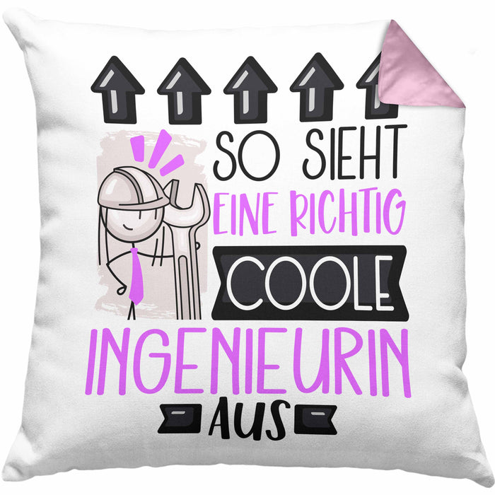 Ingenieurin Geschenk Kissen mit Füllung 40x40 Lustig Geschenkidee für Ingenieurin Geburtstag So Sieht Eine Richtig Coole Ingenieurin Aus Frauen Spruch (Grau) Rosa Trendation