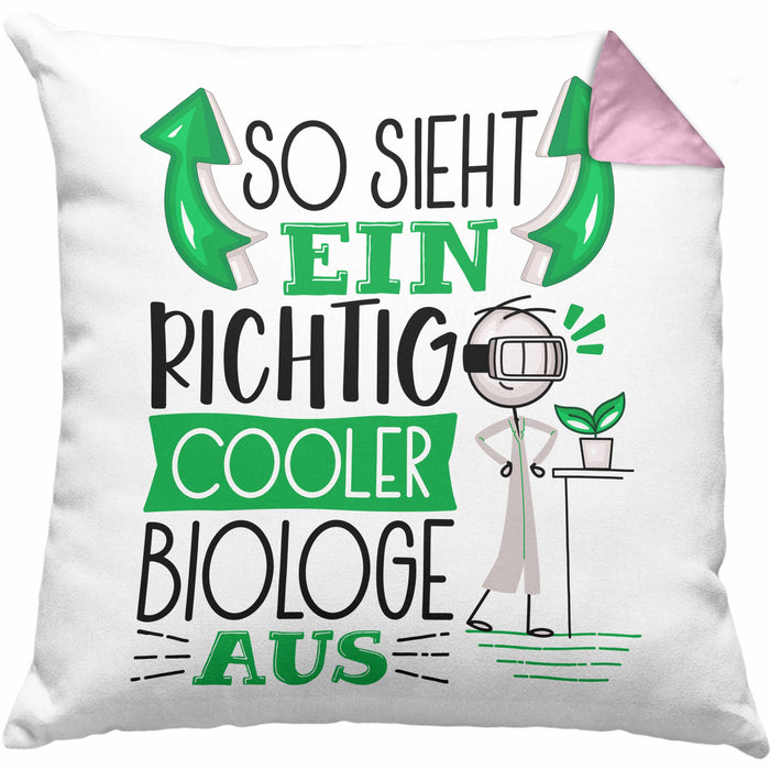 Biologe Kissen mit Füllung 40x40 Geschenk So Sieht Ein RIchtig Cooler Biologe Aus Geschenkidee Lustiger Spruch Geburtstag Biologie Student (Grau) Rosa Trendation