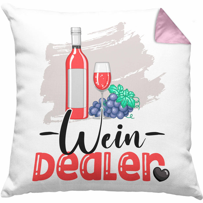 Wein Dealer Kissen mit Füllung 40x40 Geschenk für Weinverkäufer Geburtstag Spruch Geschenkidee Bester Weinverkäufer Weinhändler (Grau) Rosa Trendation