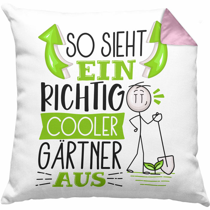 Gärtner Kissen mit Füllung 40x40 Geschenk So Sieht Ein RIchtig Cooler Gärtner Aus Geschenkidee Lustiger Spruch Geburtstag (Grau) Rosa Trendation