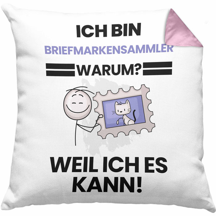 Briefmarkensammler Geschenk Kissen mit Füllung 40x40 Lustiger Spruch Ich Bin Briefmarkensammler Warum Weil Ich Es Kann Geschenkidee Bester Briefmarkensammler Geburtstag (Grau) Rosa Trendation