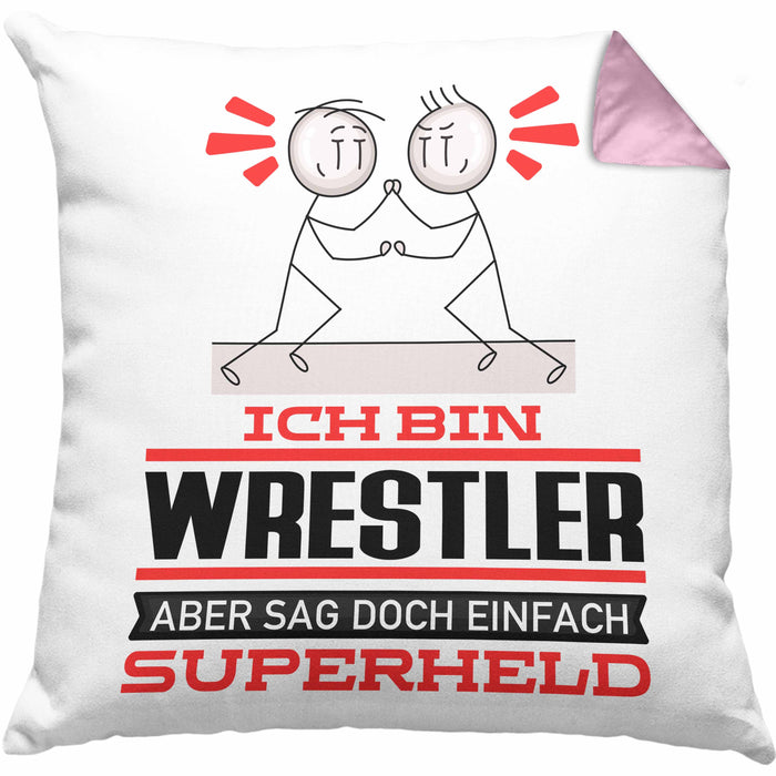 Wrestler Geschenk Kissen mit Füllung 40x40 Ich Bin Wrestler Aber Sag Doch Einfach Superheld Lustige Geschenkdiee für Wrestler (Grau) Rosa Trendation