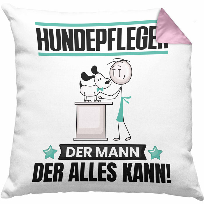 Hundepfleger Kissen mit Füllung 40x40 Geschenk für Hundepfleger Der Mann Der Alles Kann Geschenkidee zum Geburtstag (Grau) Rosa Trendation