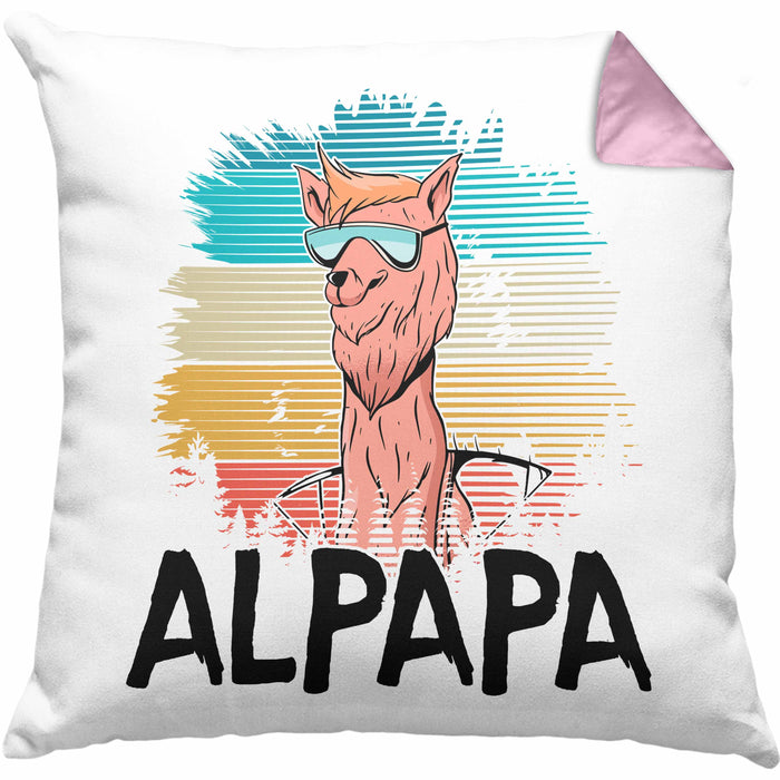 Vater Papa Kissen mit Füllung 40x40 Gschenk Alpaka Llama Alpapa Geschenkidee Spruch für Vater zum Vatertag (Grau) Rosa Trendation