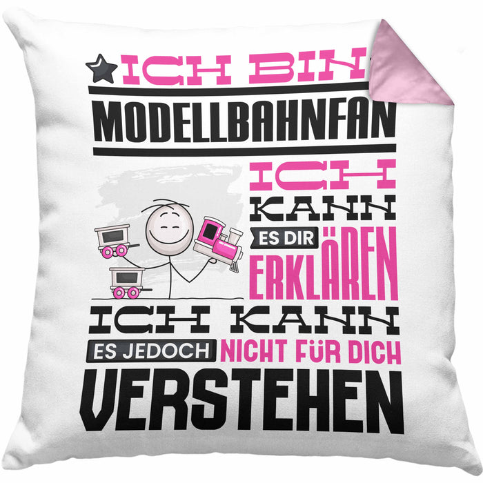 Modellbahnfan Geschenk Kaffee-Kissen mit Füllung 40x40 Geschenkidee für Modellbahnfan Ich Bin Modellbahnfan Ich Kann Es Dir Erklären Jedoch Nicht Für Dich Verstehen Spruch Lustig (Grau) Rosa Trendation