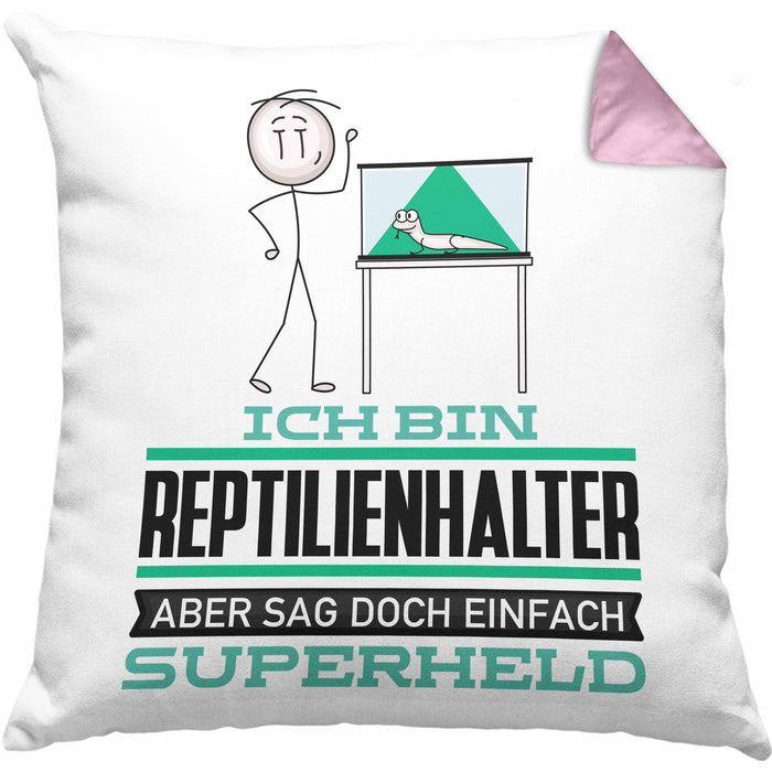 Reptilienhalter Geschenk Kissen mit Füllung 40x40 Ich Bin Reptilienhalter Aber Sag Doch Einfach Superheld Lustige Geschenkdiee für Reptilienhalter (Grau) Rosa Trendation