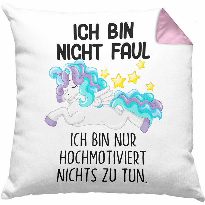 Lustige Ich Bin Nicht Faul Kissen mit Füllung 40x40 Mit Spruch Einhorn Geschenk Mama Freundin Kollegin Geschenkidee Arbeit Frauen (Grau) Rosa Trendation