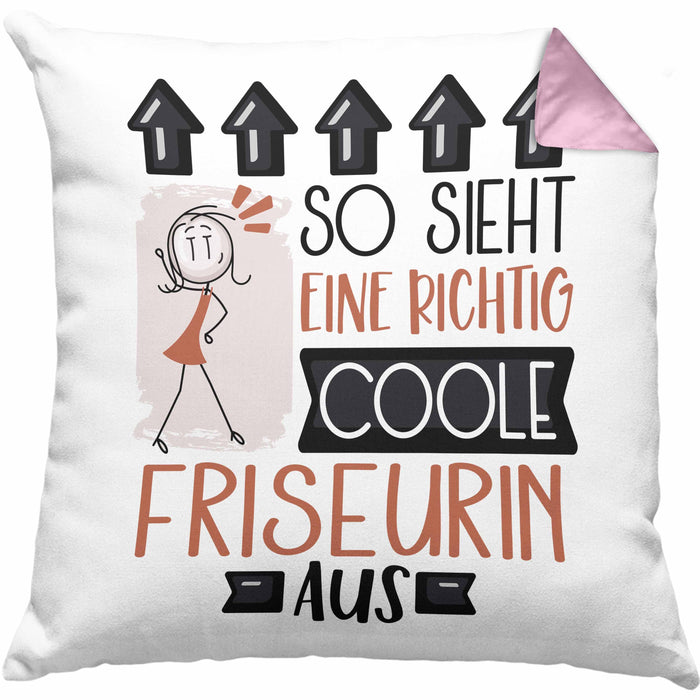 Friseurin Geschenk Kissen mit Füllung 40x40 Lustig Geschenkidee für Friseurin Geburtstag So Sieht Eine Richtig Coole Friseurin Aus Frauen Spruch (Grau) Rosa Trendation