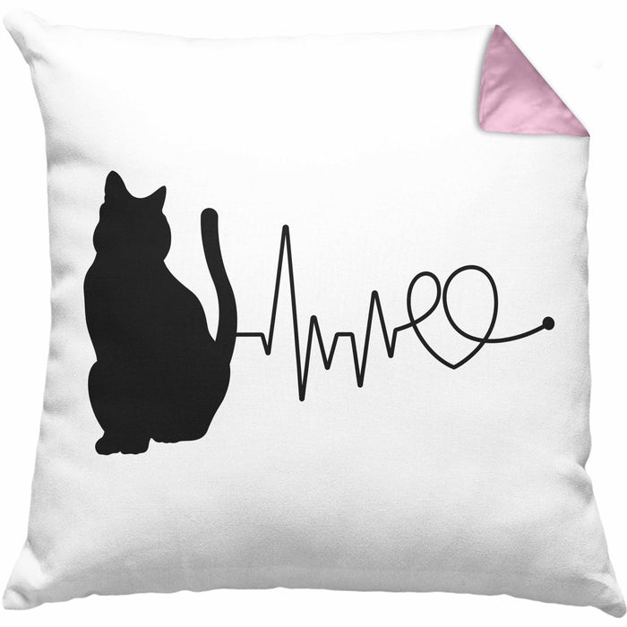 Katze Herzschlag Kissen mit Füllung 40x40 Geschenk für Katzenbesitzerin (Grau) Rosa Trendation