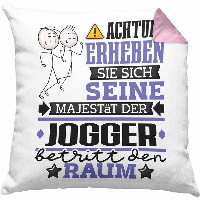 Jogger Geschenk Kissen mit Füllung 40x40 Lustiger Spruch Erheben Sie Sich Der Jogger Betritt den Raum (Grau) Rosa Trendation
