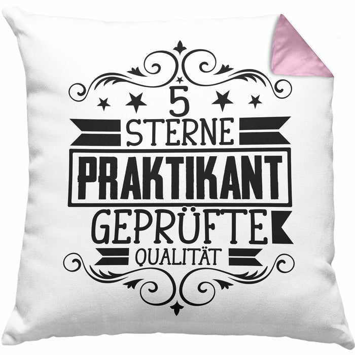 Praktikant Kissen mit Füllung 40x40 Geschenk Lustiger Spruch 5 Sterne Praktikant Geprüfte Qualiät (Grau) Rosa Trendation