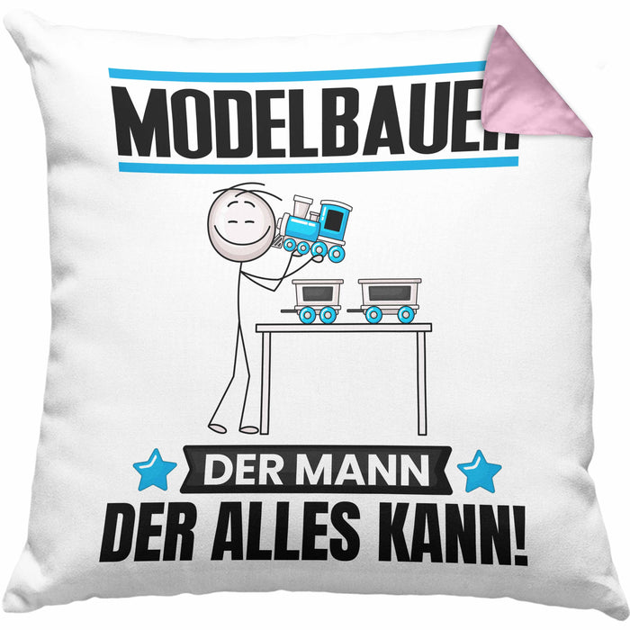 Modelbauer Kissen mit Füllung 40x40 Geschenk für Modelbauer Der Mann Der Alles Kann Geschenkidee zum Geburtstag (Grau) Rosa Trendation