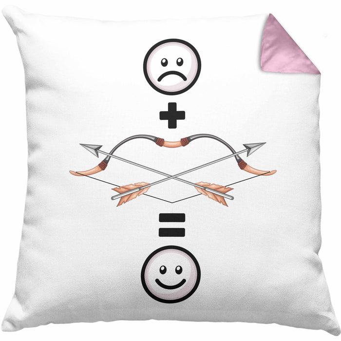 Pfeil und Bogen Kissen mit Füllung 40x40 Geschenk für Bogenschütze :( + Pfeil & Bogen = :) Lustige Geschenkidee Geburtstag (Grau) Rosa Trendation