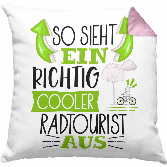 So Sieht Ein Richtig Cooler Radtourist Aus Geschenk Kissen mit Füllung 40x40 Lustiger Spruch Geschenkidee (Grau) Rosa Trendation