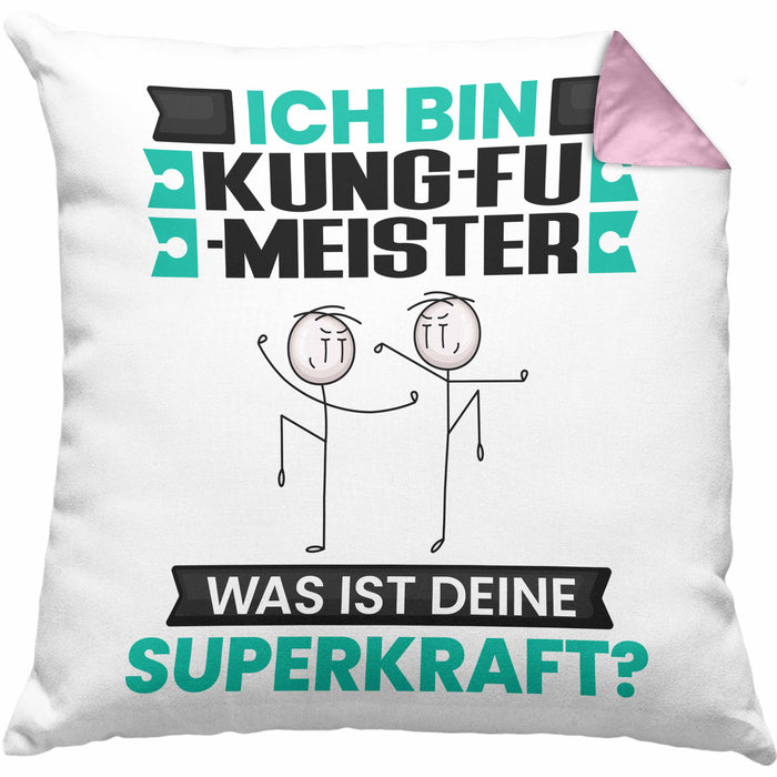 Kung-Fu-Meister Kissen mit Füllung 40x40 Geschenk für Kung-Fu-Meister Geburtstag Lustiger Spruch Was Ist Deine Superkraft (Grau) Rosa Trendation