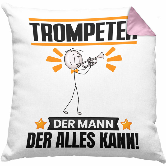 Trompeter Kissen mit Füllung 40x40 Geschenk für Trompeter Der Mann Der Alles Kann Geschenkidee zum Geburtstag (Grau) Rosa Trendation