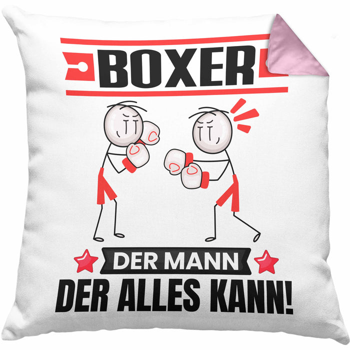 Boxer Kissen mit Füllung 40x40 Geschenk für Boxer Der Mann Der Alles Kann Geschenkidee zum Geburtstag (Grau) Rosa Trendation