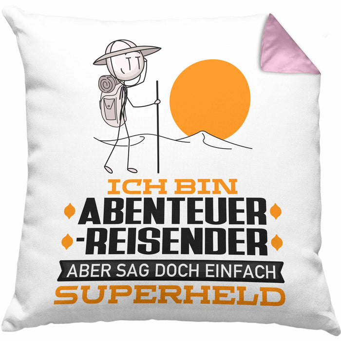 Abenteurreisender Geschenk Kissen mit Füllung 40x40 Ich Bin Abenteurreisender Aber Sag Doch Einfach Superheld Lustige Geschenkdiee für Abenteurreisender (Grau) Rosa Trendation