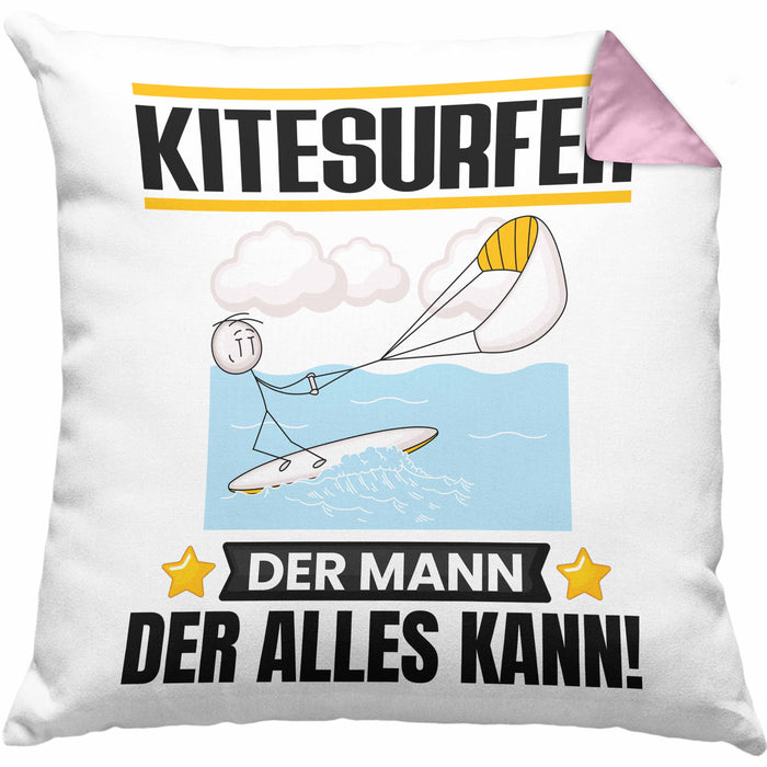 Kitesurfer Kissen mit Füllung 40x40 Geschenk für Kitesurfer Der Mann Der Alles Kann Geschenkidee zum Geburtstag (Grau) Rosa Trendation