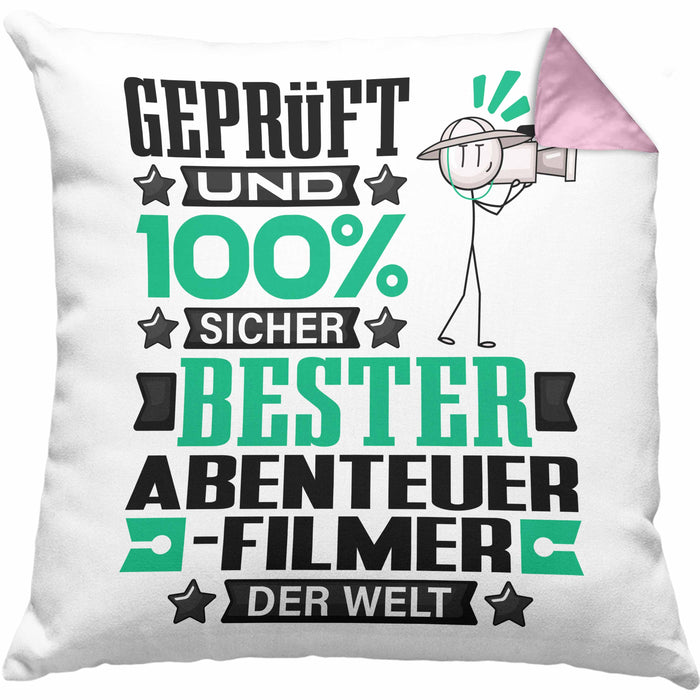 Abenteuerfilmer Geschenk Lustiger Spruch für Abenteuerfilmer Geschenkidee Bester Abenteuerfilmer Der WeltKissen mit Füllung 40x40 (Grau) Rosa Trendation