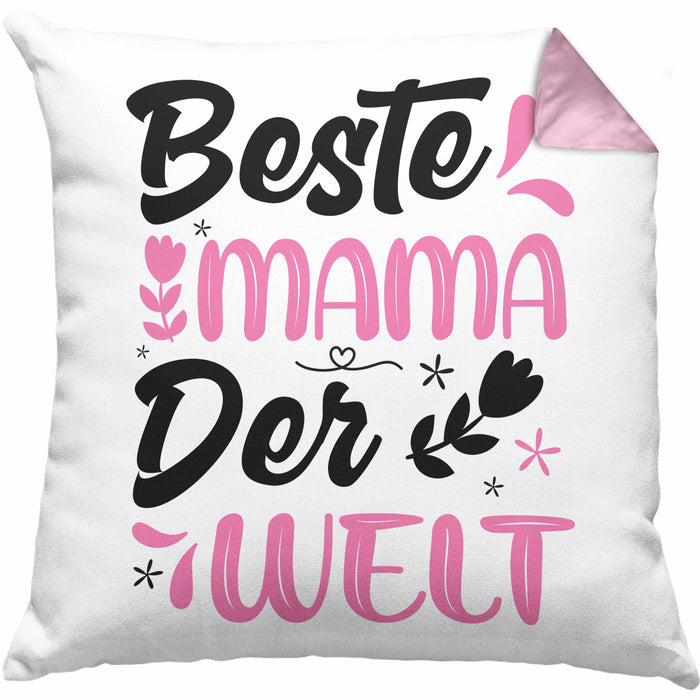 Mama Geschenk Kissen mit Füllung 40x40 Beste Mama Der Welt Geschenkidee Muttertagsgeschenk von Sohn Tochter (Grau) Rosa Trendation