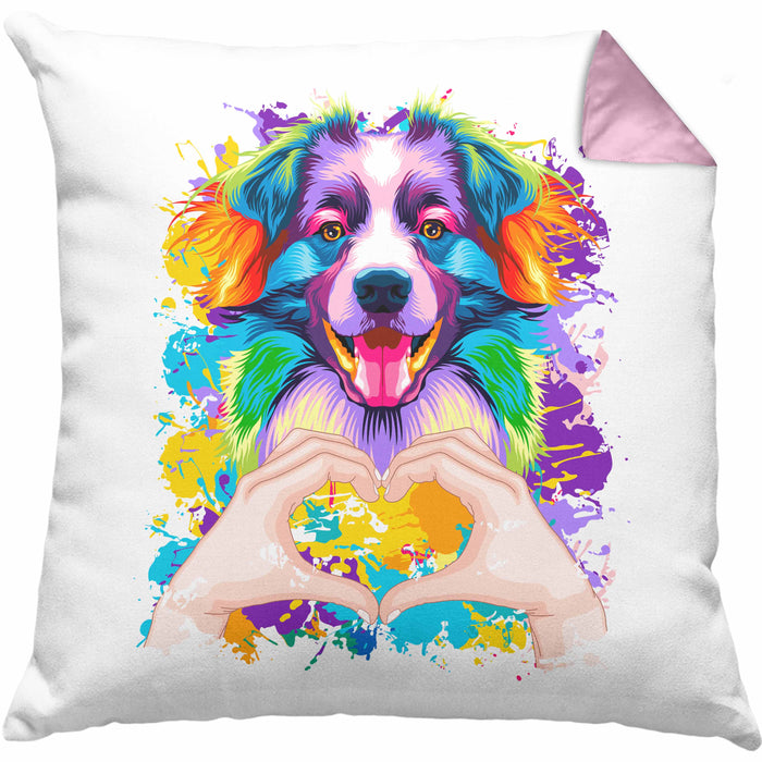 Border Collies Besitzer Farbe Love Kissen mit Füllung 40x40 Geschenk Lustiger Spruch Geschenkidee Border Collies Besitzerin (Grau) Rosa Trendation