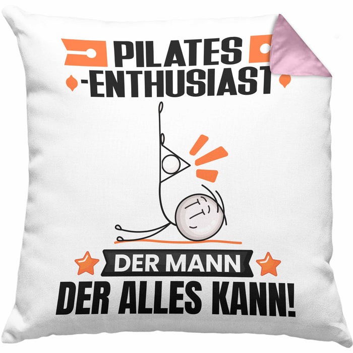 Pilates-Enthusiast Kissen mit Füllung 40x40 Geschenk für Pilates-Enthusiast Der Mann Der Alles Kann Geschenkidee zum Geburtstag (Grau) Rosa Trendation