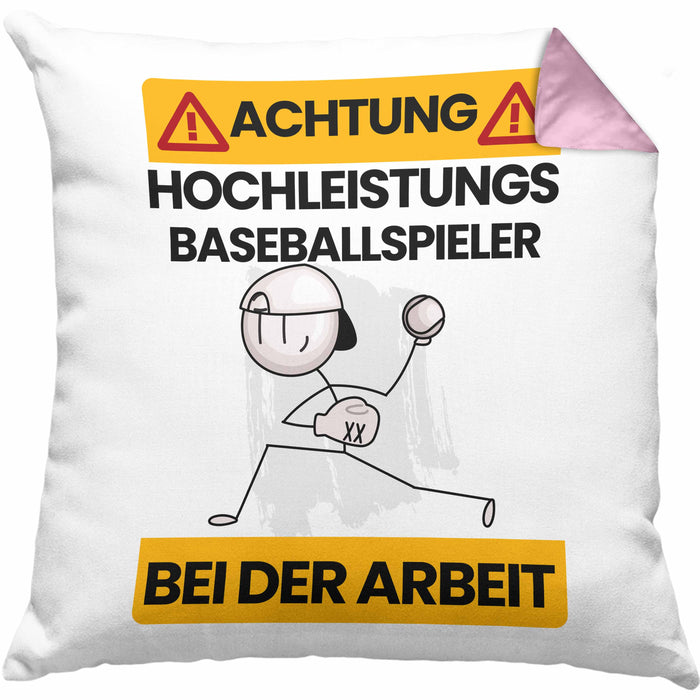 Baseballspieler Kissen mit Füllung 40x40 Geschenk Lustiger Spruch Geschenkidee für Baseballspieler Achtung Hochleistungs Baseballspieler Bei Der Arbeit (Grau) Rosa Trendation